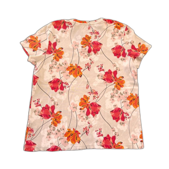 Croft & Barrow White Orange Floral V-Neck 100% Cotton Tee Shirt Women’s L - Picture 3 of 6